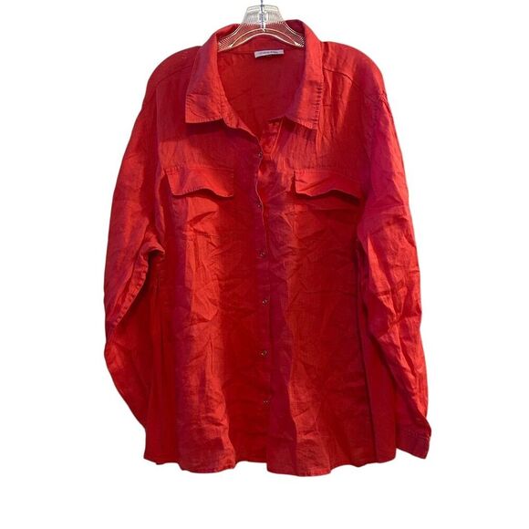 Calvin Klein Women's L Red Long Sleeve Button-Up Shirt Casual - Picture 1 of 13